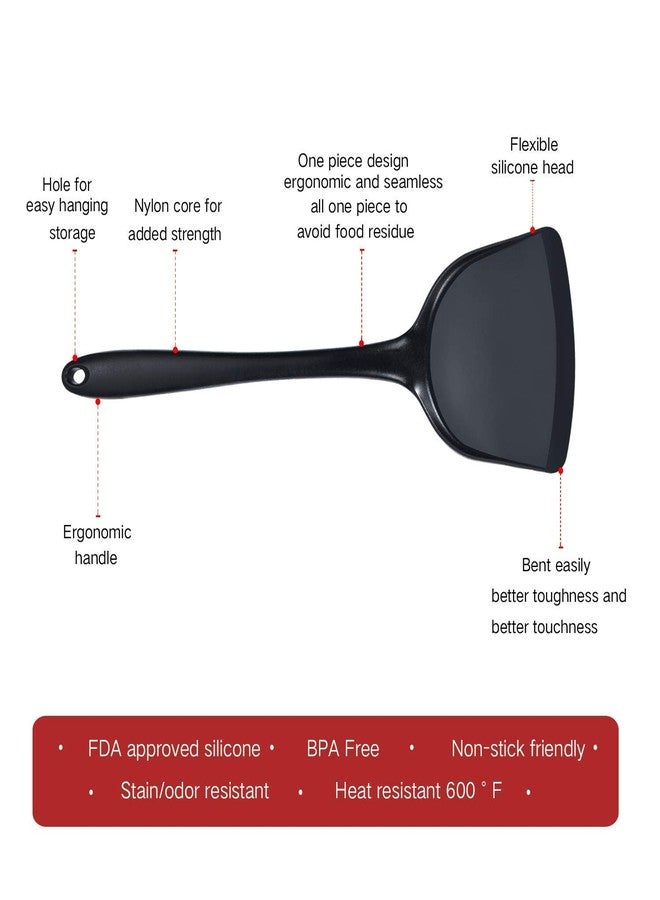 وي3 ملعقة سيليكون غذائية من we3، ملاعق مطاطية مقاومة للحرارة وغير لاصقة للطبخ والخبز، لون أسود، عبوة من قطعتين - Image 2
